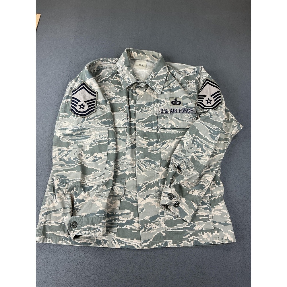 American Apparel Jacket Mens 42s Green Camo Air Force Utility Coat Patches
